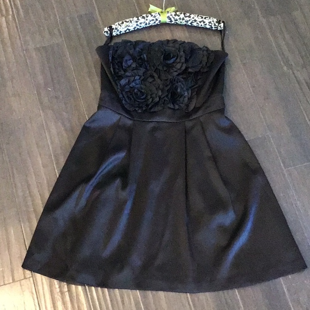 Max & Cleo Strapless Black Rosette Party Dress